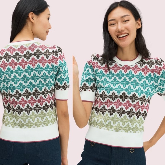 kate spade Sweaters - NWOT New Kate Spade Flower Puff Sleeve Sweater pullover L